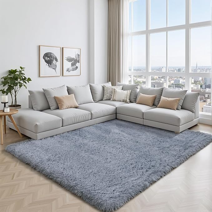 Area Rug for Living Room Bedroom: 4x6 Grey Soft Fluffy Shag Upgrade Non-Slip - Image 7