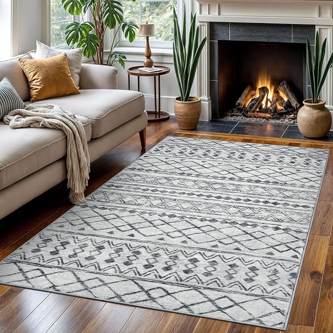 KUTA Bedroom Boho Rug 4x6 Grey, Moroccan Washable Area Rugs Non Slip, Ultra - Image 2