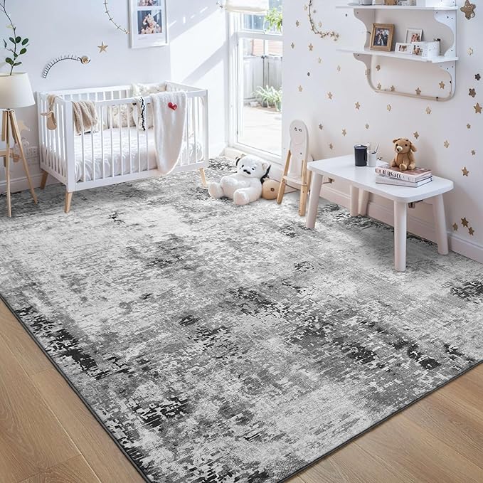 Living Room Rug 6x9 Gray Area Rug Machine Washable Boho Carpet Non Slip - Image 4