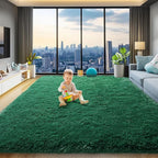 qulint 8x10 Area Rug for Living Room, Fluffy Green Rug for Bedroom Shag Shaggy by QULINT