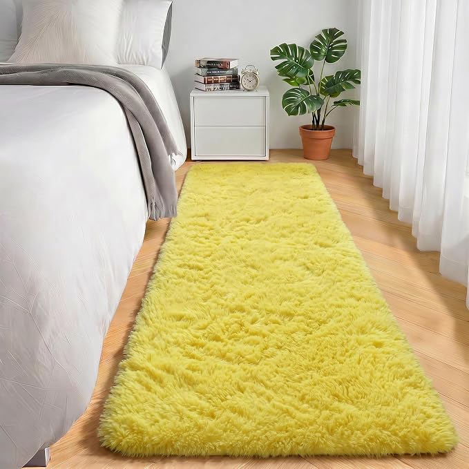 ONASAR Yellow Runner Rugs for Bedroom Living Room, Fluffy 2x6 Bedside Hallway - Image 4