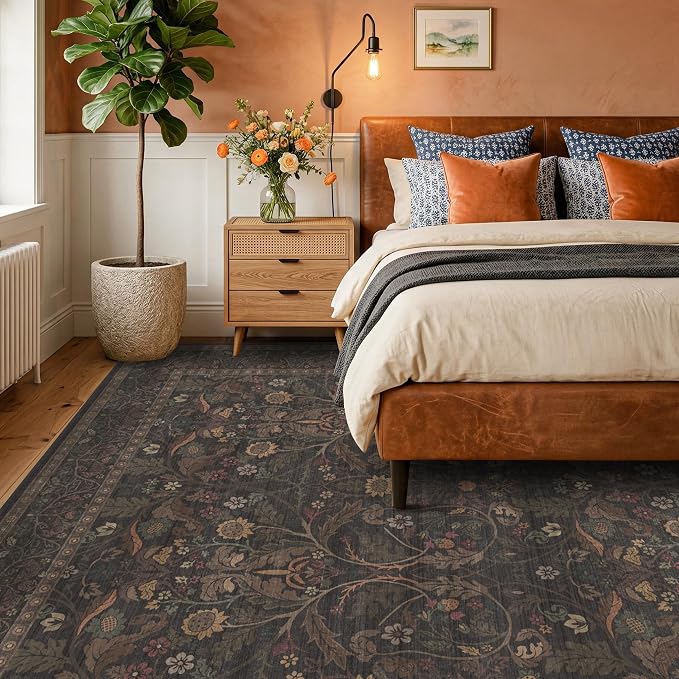 9x12 Botanical Big Rugs for Living Room, Machine Washable Soft Flower Area Rugs - Image 3