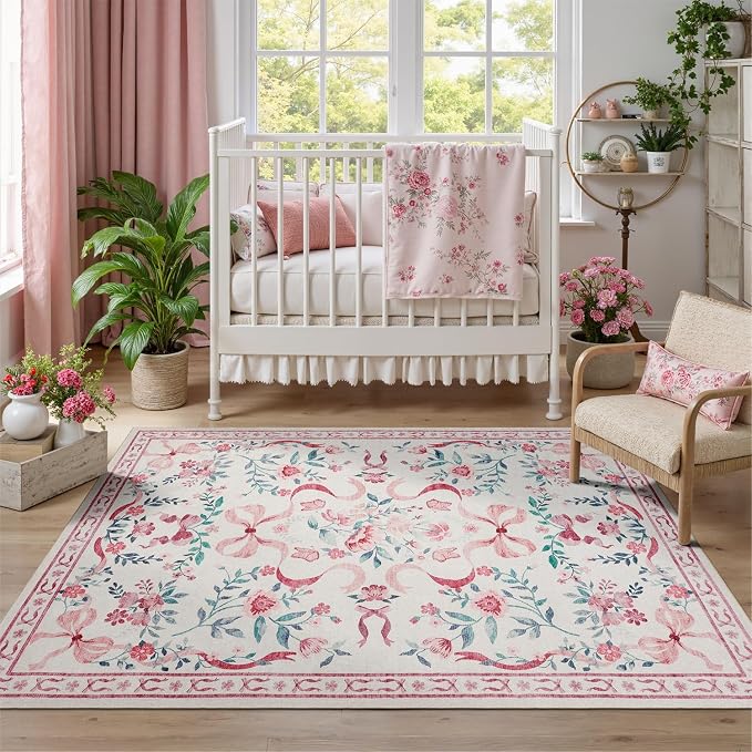 DCX Washable 4x6 Bow Rug, Cute Soft Low Pile Indoor Décor Carpet, Kid & Pet - Image 4