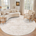 Round Area Rug for Living Room: 8 ft Washable Vintage Boho Soft Thin Circle Rug by EXPEDIX