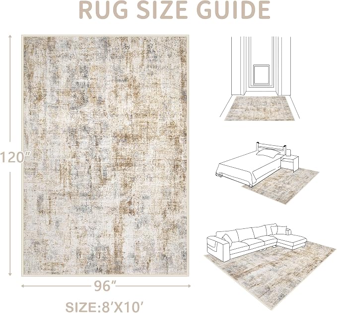 Area Rugs 8x10 Living Room: Washable Rug Modern Abstract Large Rugs Soft Non - Image 2