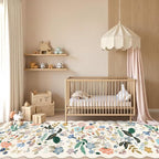 Washable 4x12 Wide Area Rug: Hallway Soft Floral Scalloped Carpet Water - Image 4