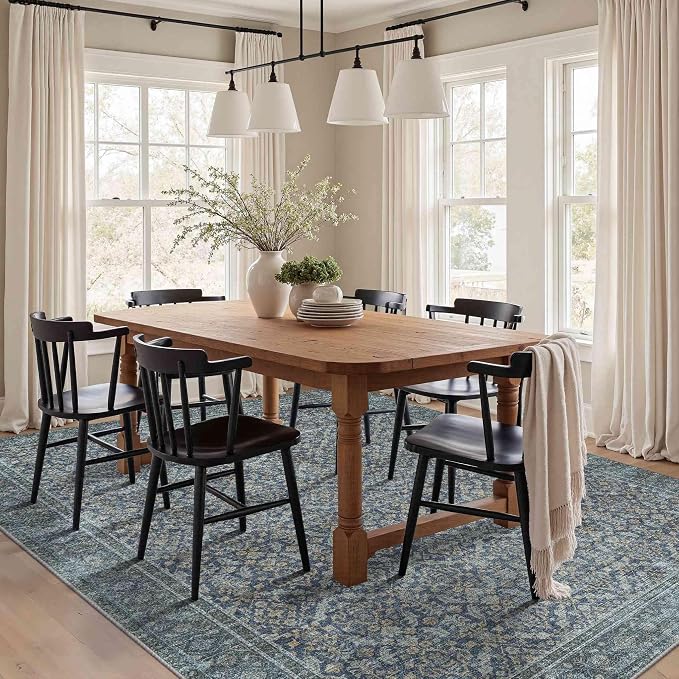 Latte&Fog 5x7 Area Rugs for Living Room, Vintage Blue Washable Rug, Boho Floral - Image 5