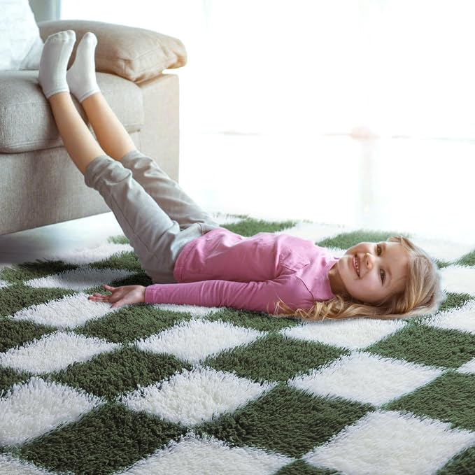 KICMOR Rugs for Living Room 5x8 Olive Green and White, Large Fluffy Soft Plush - Image 7