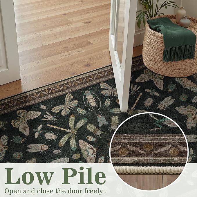 DCX 4x6 Washable Insect Rug, Vintage Gothic Black Rug - Image 6