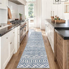 KUTA Moroccan Washable Hallway Runner Rug, 2x8 Non-Slip Vintage Blue White Boho - Image 2
