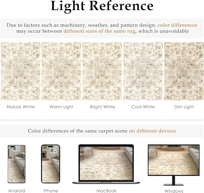 2'6x8 Washable Neutral Runner Rug Beige Vintage Hallway Kitchen Carpet Non-Slip - Image 9