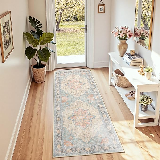 RELEANY Area Rugs Runner 2'x5' Washable Non-Slip, Floral Vintage Distress - Image 3