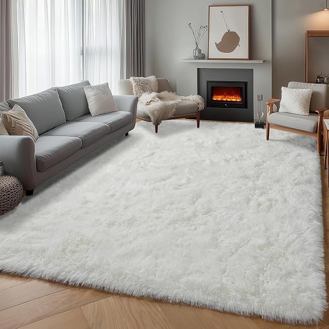 ONASAR Cream White Rugs for Living Room Bedroom, 5x8 Fluffy Bedside Area Rug - Image 4