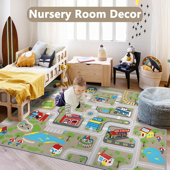 Capslpad Kids Rug Educational Play Rug 6.6' x 5' Traffic Road Kids Play Car Mat - Image 6