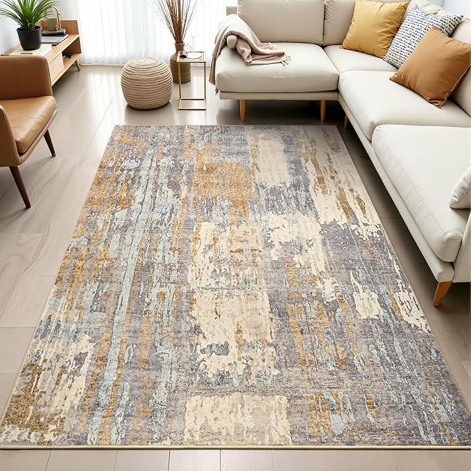Toneed Abstract Area Rug Modern Washable Rug Soft Non Slip Rug Low Pile - Image 5