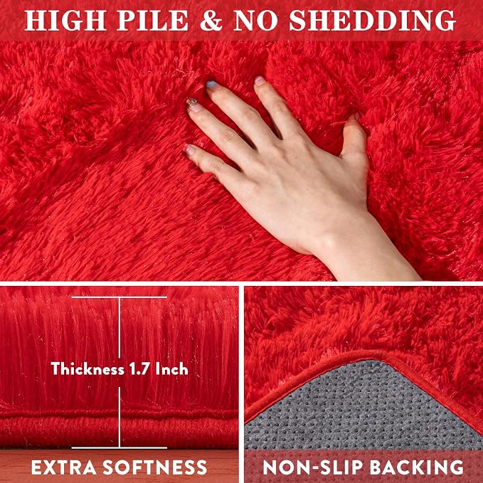 Red Rug 8x10 Carpet for Living Room, Soft Large Shag Rugs for Bedroom, Fluffy - Image 2