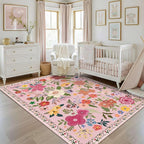 Latte&Fog Floral Area Rugs, Living Room, Cute Nursery Dorm, Non Slip Low Pile - Image 3