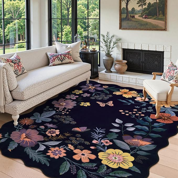 Lahome Floral Washable Rugs for Living Room, 5x7 Area Rugs Ultra-Thin Soft Rug by Lahome