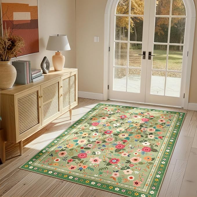 3x5 Area Rugs for Living Room Vacuum-Friendly Machine Washable Area Rug Flower - Image 6