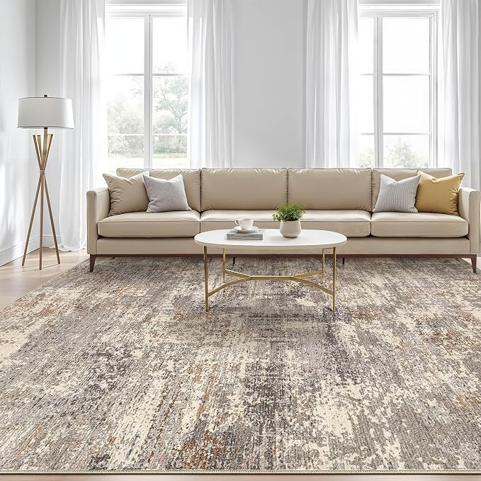 10x12 Area Rug Living Room: Washable Large Abstract Neutral Modern Soft Rug - Image 5