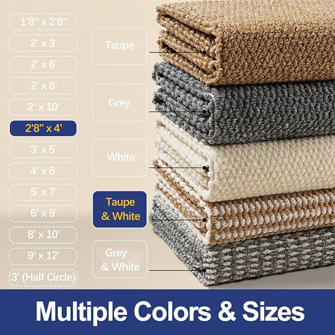 Dirt Trapping Door Mat 32x48, Taupe & White Faux Jute Entryway Rug | Low-Profile - Image 7