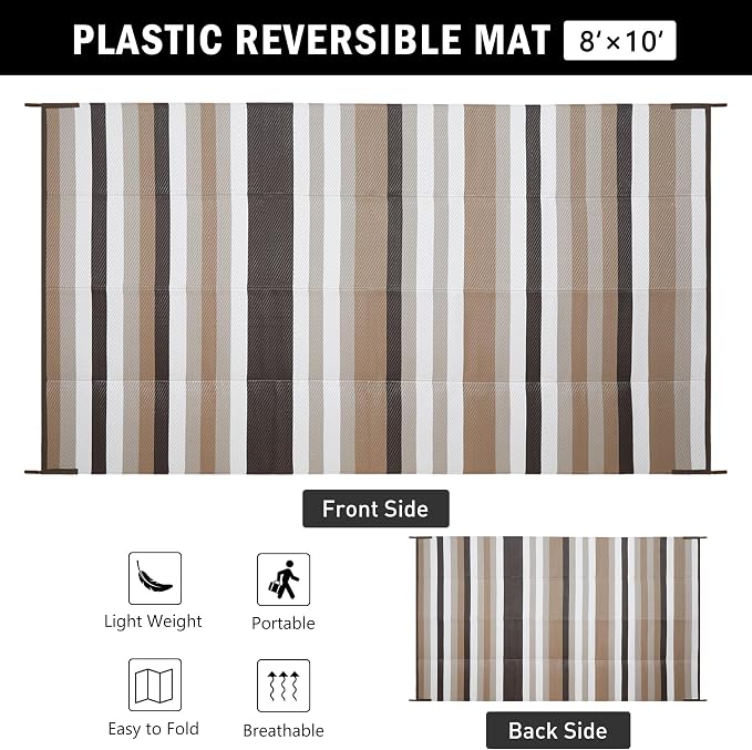 HUGEAR Outdoor Waterproof Rug 8'x10' Plastic Straw Rugs Washable Reversible - Image 2