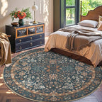 jinchan Zenith Round Rug 7ft Area Rug Soft 7'Round Vintage Floral Rug Non-Slip - Image 3