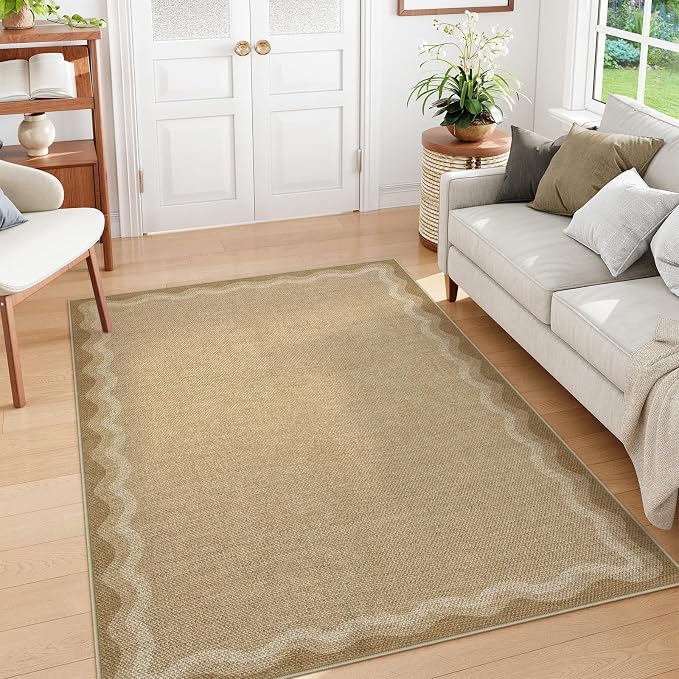 LIVEBOX Scalloped Washable Outdoor 5x7 Rug, Easy Jute Tan Rug - Image 9