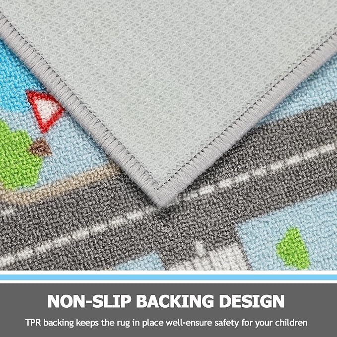 Capslpad Sky Blue Car Road Kid Rug Carpet Playmat - Image 3