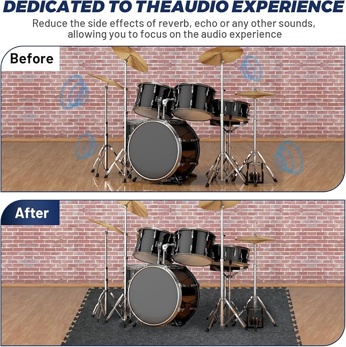 Focusound 20Pcs Sound Absorbing Interlocking Drum Rug, 11.8 x 11.8 x 0.4 inches - Image 4
