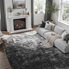 DCX Abstract Area Rug 6x9, Washable Black Modern Rug by DCXWashableRug