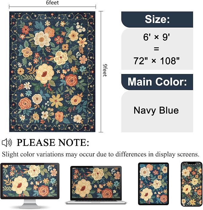 DUKINO 6x9 Area Rug, Floral Rugs - Image 2
