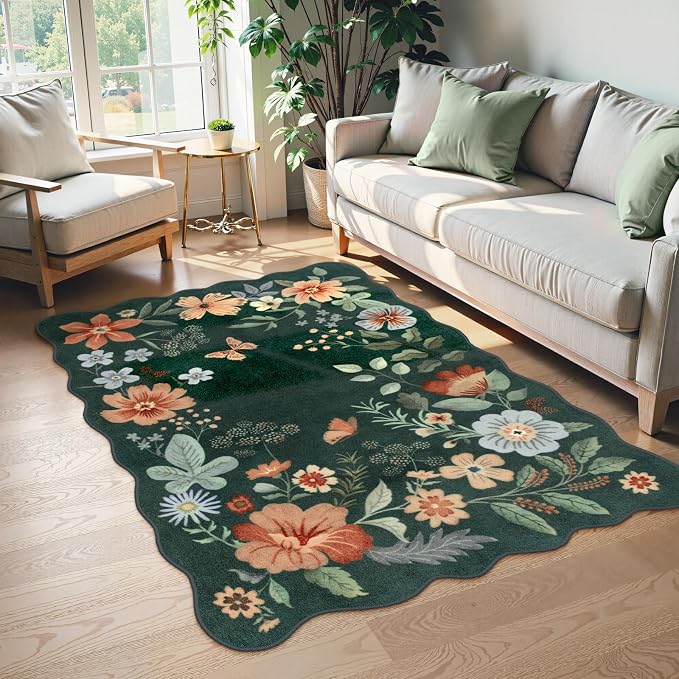 Lahome Floral Machine Washable Rug, 3x5 Rug Non Slip Soft Bedroom Rugs - Image 3