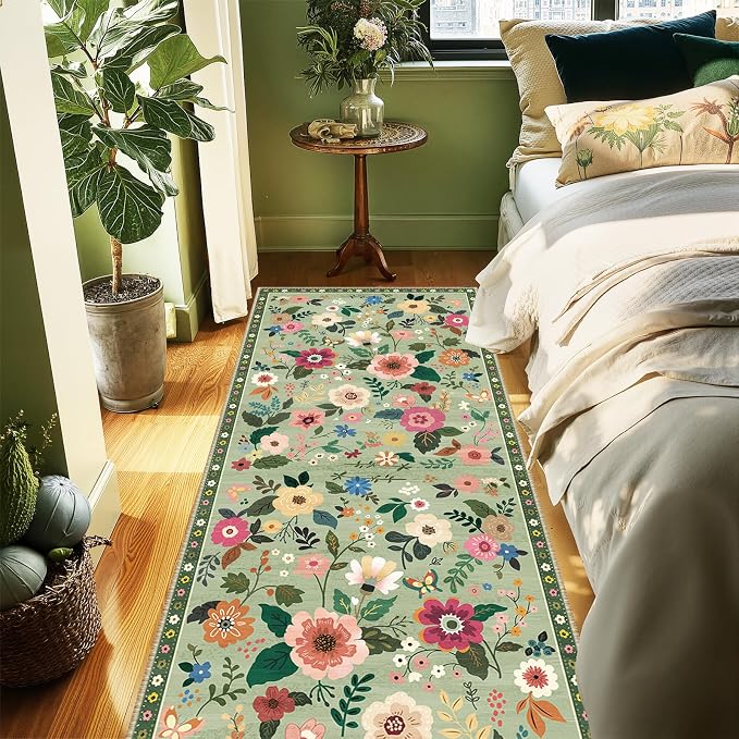 RELEANY Floral 2x8 Area Rugs Washable Print Boho Cute Carpet Non Slip Flower - Image 2
