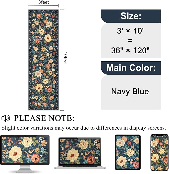 DUKINO 3x10 Runner Rug for Hallway, Washable Kitchen Floral Runner Rug - Image 2
