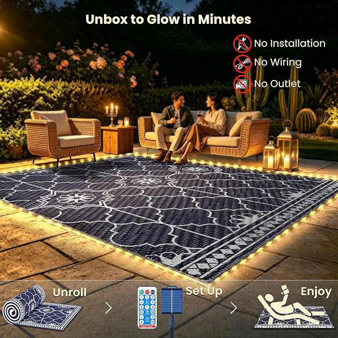 Lighted Outdoor Rug 8x10 ft, Solar Powered Patio Rug - Image 4
