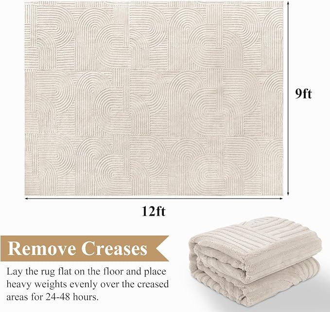 Pauwer 9x12 Washable Area Rugs for Living Room Modern Beige Solid Color Soft - Image 2