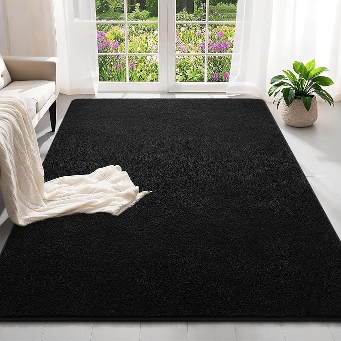 4x6 Feet Black Area Rugs for Bedroom, Indoor Washable Memory Foam Rug for - Image 2