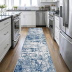 2.6'x14' Runner Rug Washable Rug: Modern Abstract Soft Thin Runner Rug Blue by FXRHLP
