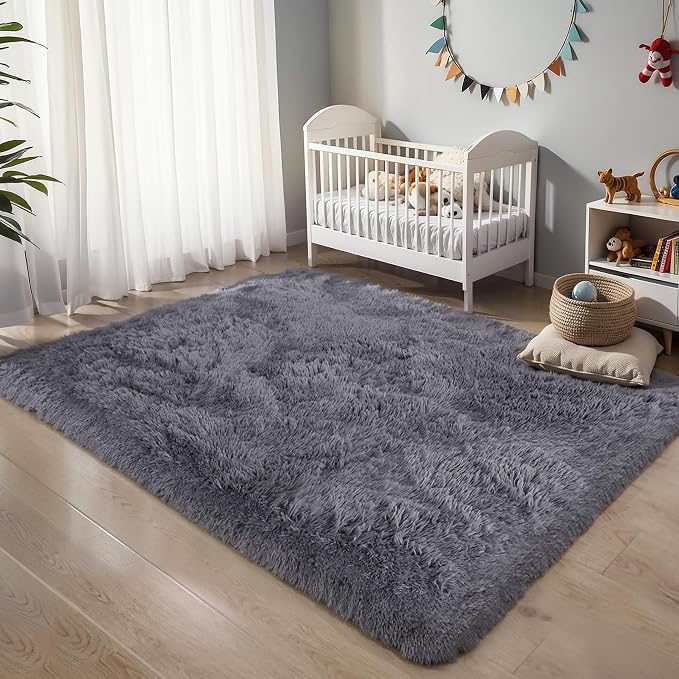 KICHOWUA Thick Area Rug Grey Fluffy Shag 5x8 - Image 6