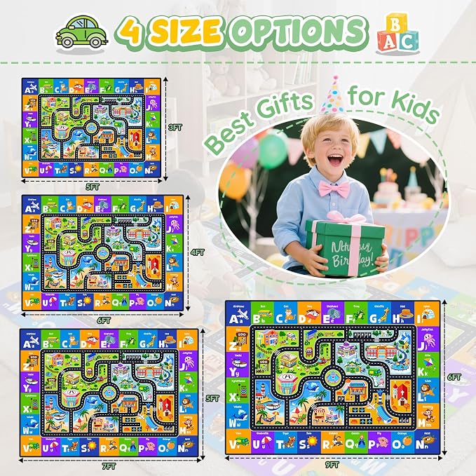 Kids Rug Car Track & Road Map Rug, Soft Non-Slip Playroom Carpet - Image 5