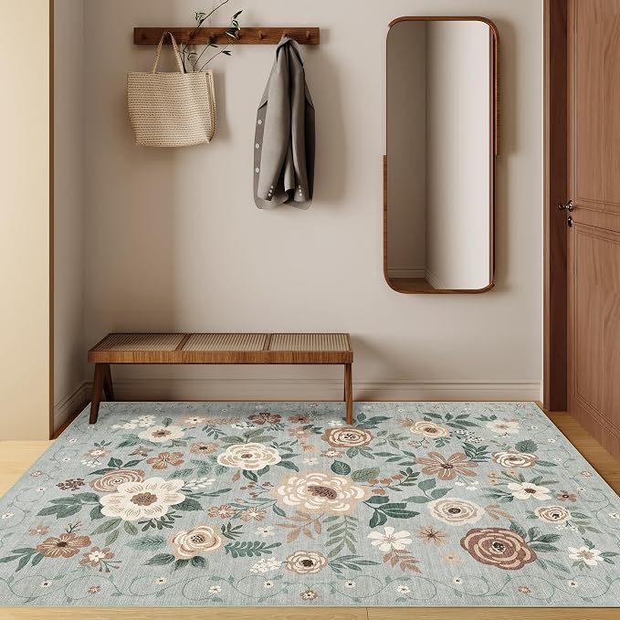 DUKINO 4x6 Feet Office Chair Mat, Lightweight Non Slip Washable Floral Area Rug - Image 5