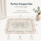 Scalloped Door Mat 2x3 Small Pink Floral Washable Entryway Rug | Soft Low Pile - Image 2