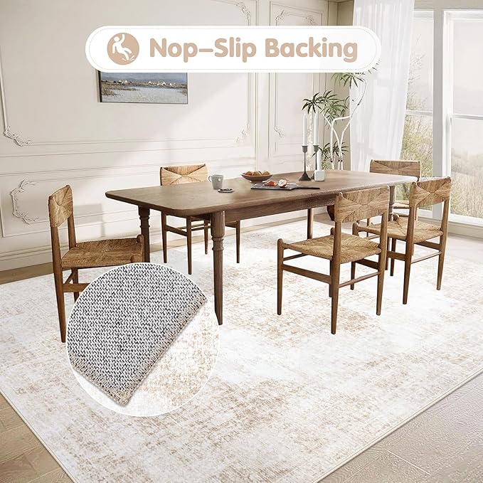 Area Rug 6x9 Vintage Rug: Washable Living Room Rugs Retro Medallion Distressed - Image 5