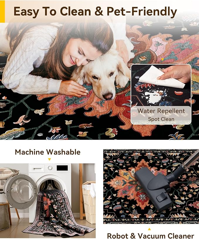 RELEANY Area Rugs 6'x8' Washable Non-Slip, Floral Vintage Distress Medallion - Image 5
