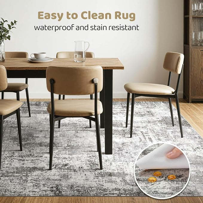 7x10 Area Rug Living Room: Washable Large Abstract Neutral Modern Soft Gray Rug - Image 6