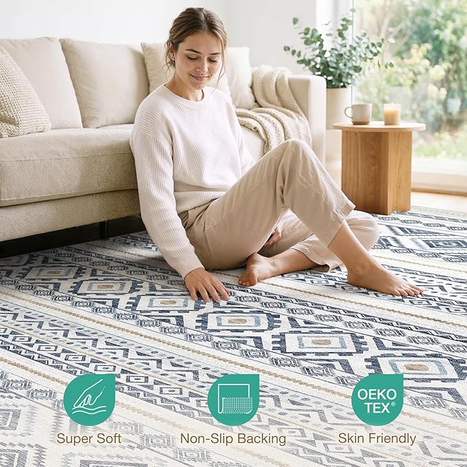 cotiled 10x12 Area Rugs Living Room Rug: Washable Boho Rugs - Image 2