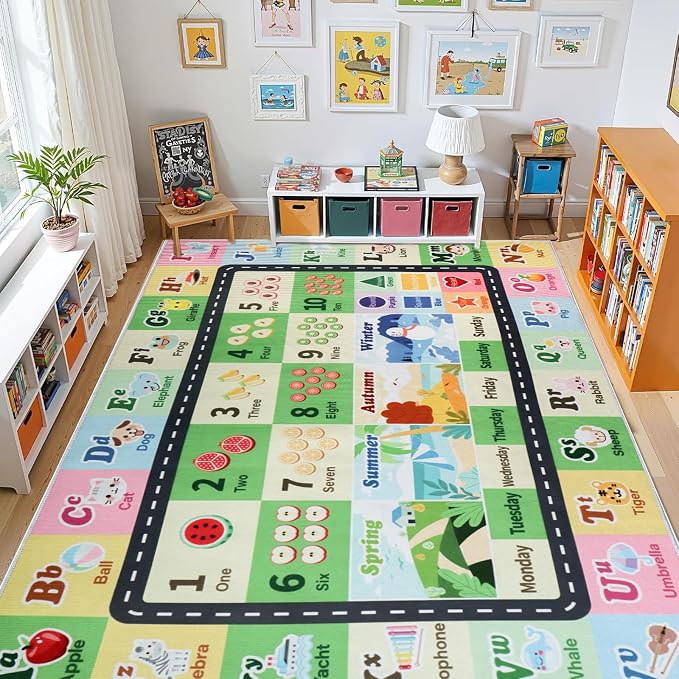 Kids ABC Rug for Playroom, Classroom Alphabet Area Carpet Playmat, Washable by SXHYSM