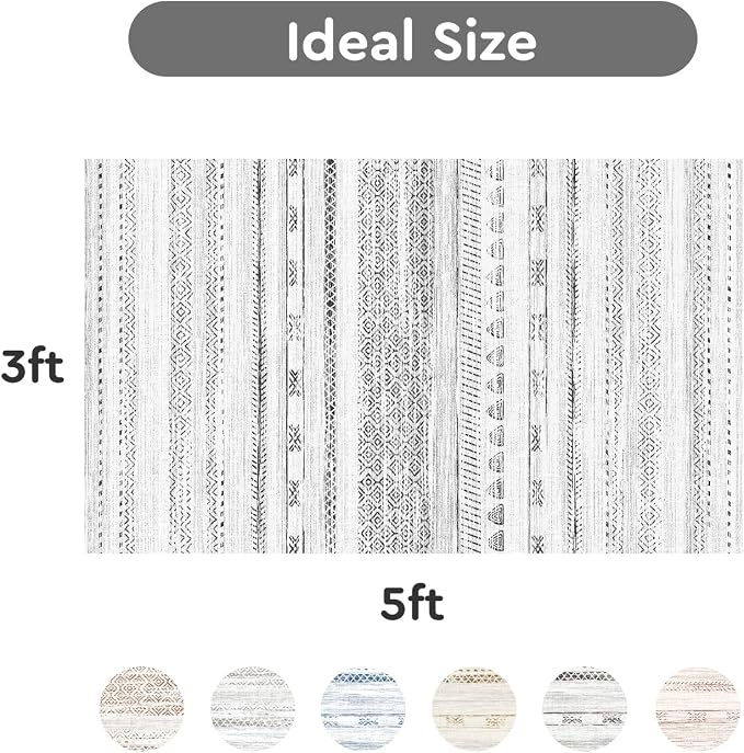 3x5 Area Rug Machine Washable Non Slip Rug Distressed Neutral Moroccan Boho Rug - Image 7