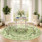 RELEANY Area Rugs Round 5ft Washable Non-Slip, Floral Vintage Distress - Image 2